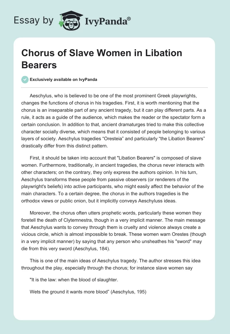 Chorus of Slave Women in "Libation Bearers". Page 1