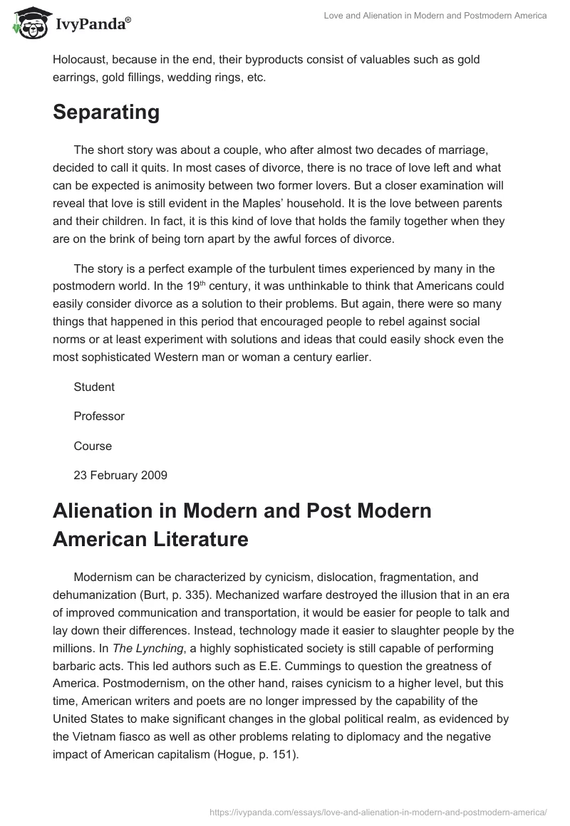 Love and Alienation in Modern and Postmodern America. Page 4