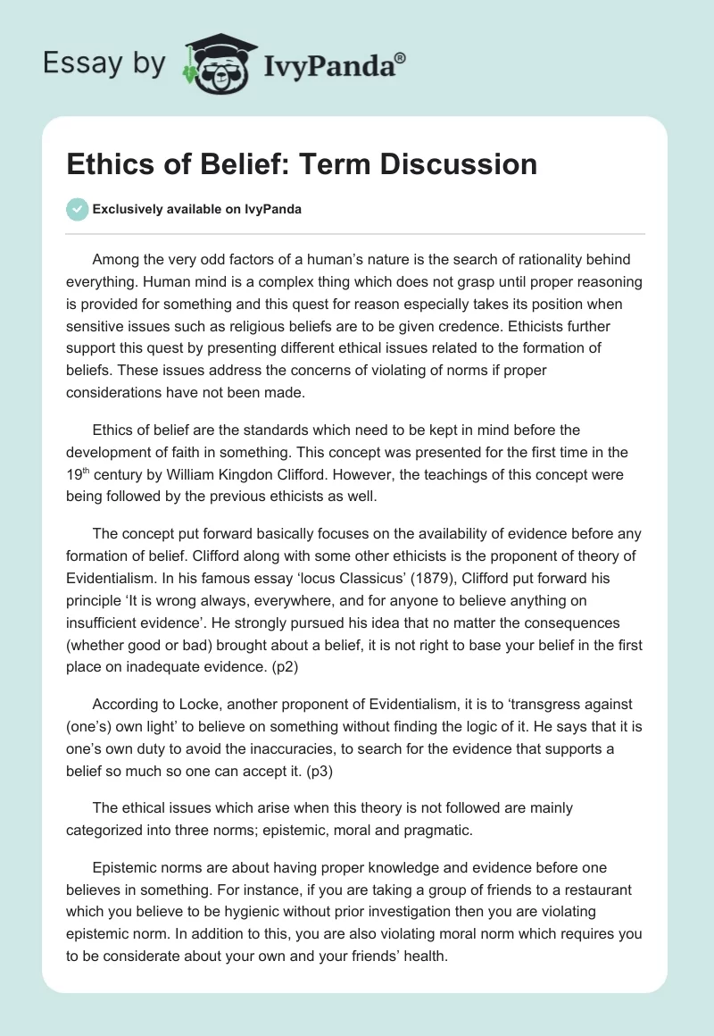 Ethics of Belief: Term Discussion. Page 1