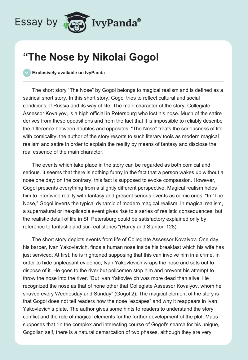 “The Nose" by Nikolai Gogol. Page 1
