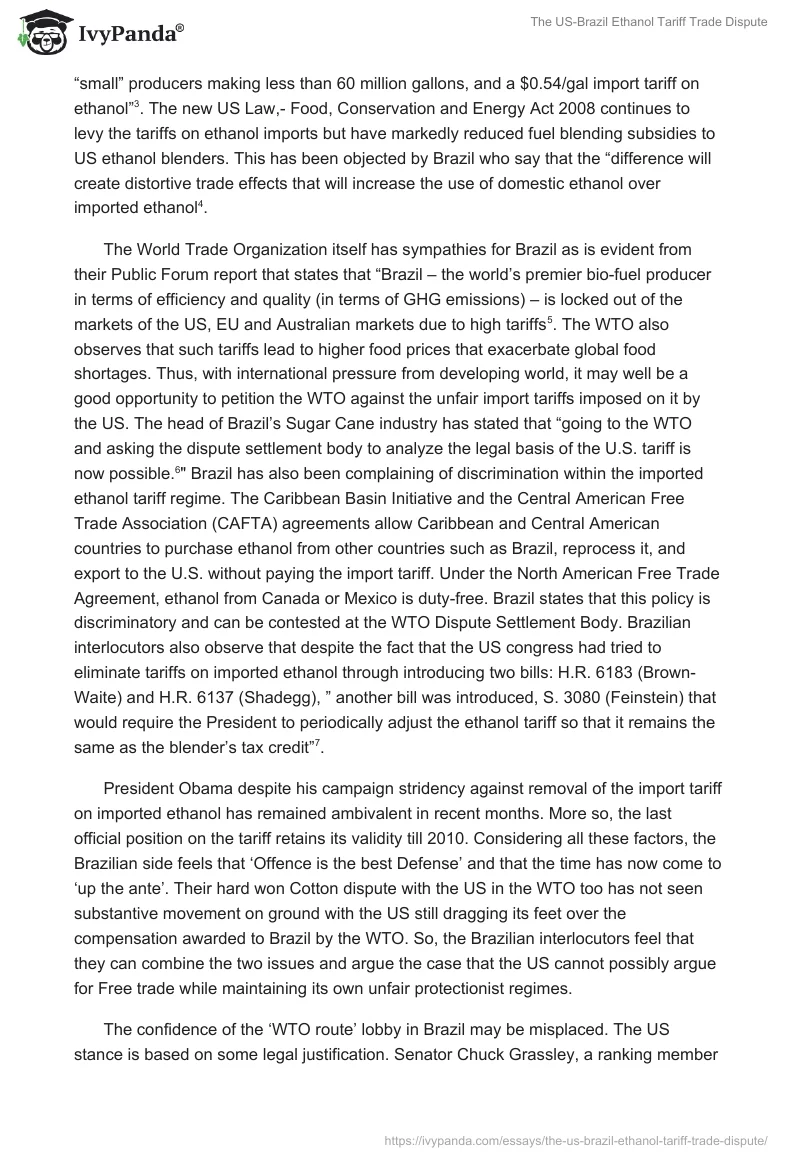The US-Brazil Ethanol Tariff Trade Dispute. Page 2