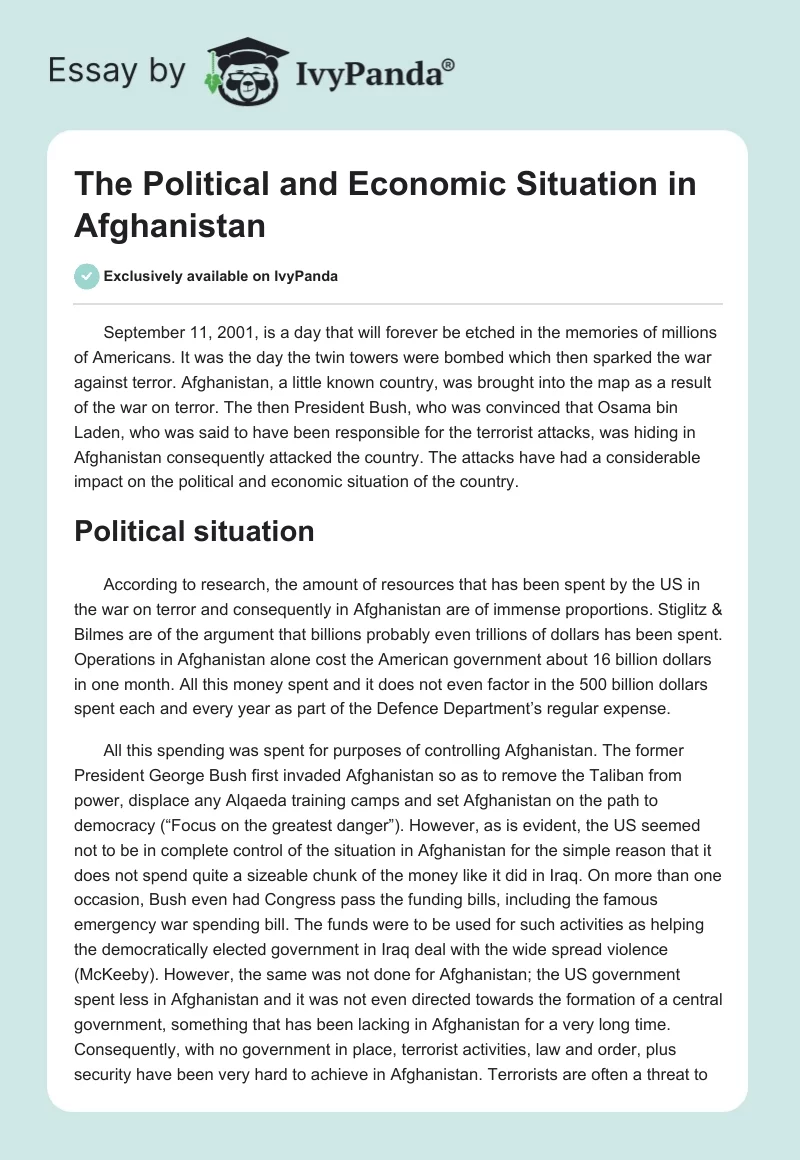 The Political and Economic Situation in Afghanistan. Page 1