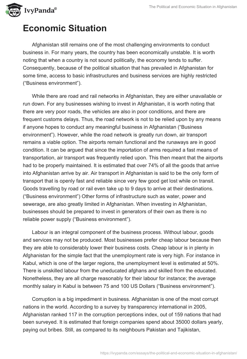 The Political and Economic Situation in Afghanistan. Page 3