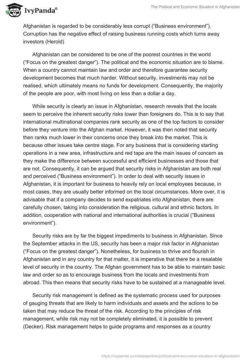 The Political and Economic Situation in Afghanistan. Page 4