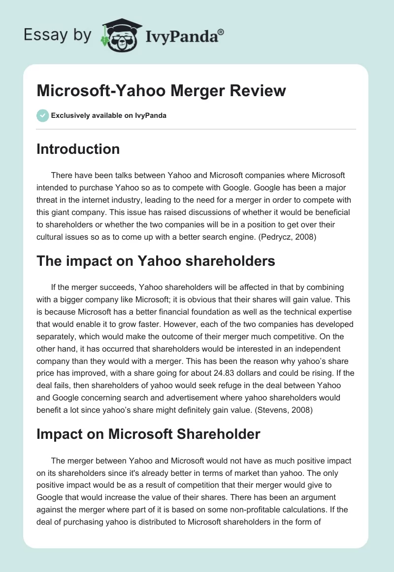 Microsoft-Yahoo Merger Review. Page 1