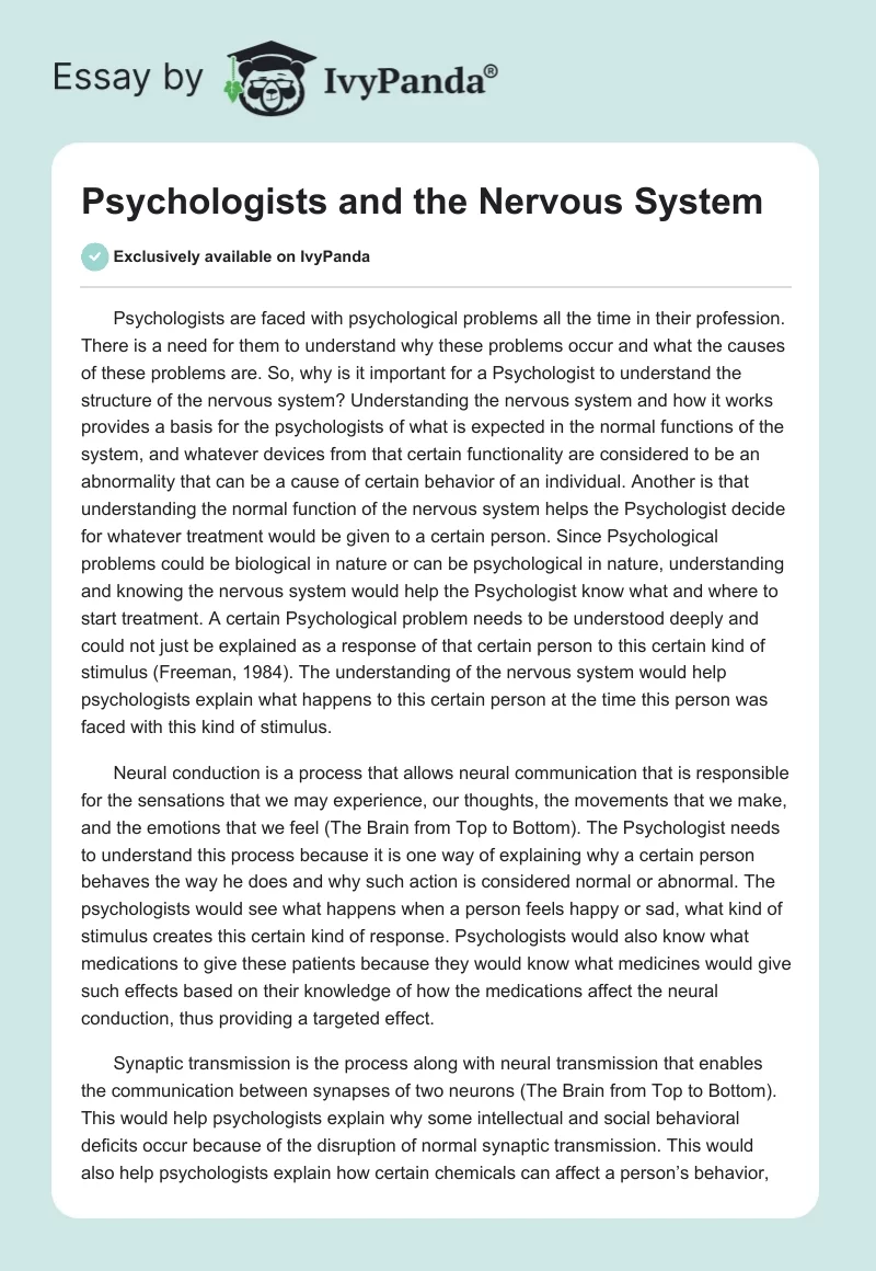 Psychologists and the Nervous System. Page 1