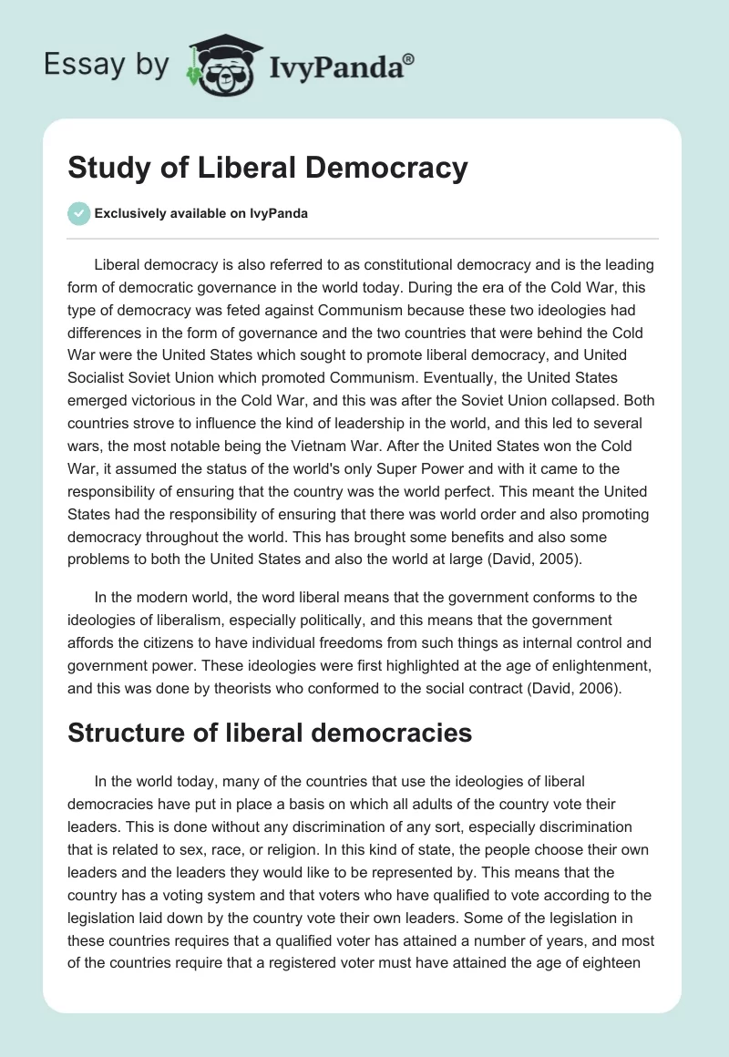 Study of Liberal Democracy. Page 1