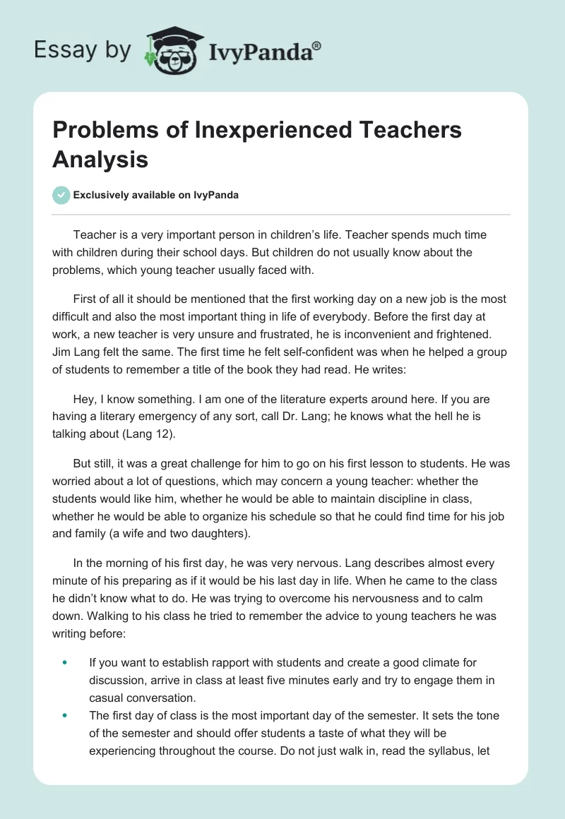 Problems of Inexperienced Teachers Analysis. Page 1