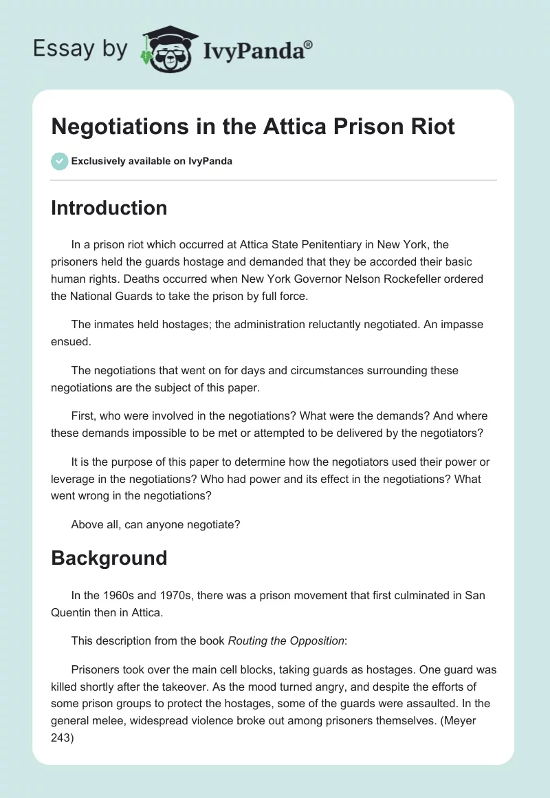 Negotiations in the Attica Prison Riot. Page 1