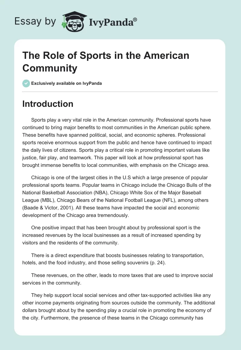 The Role of Sports in the American Community. Page 1