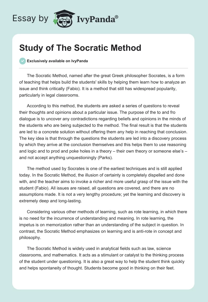 Study of The Socratic Method. Page 1