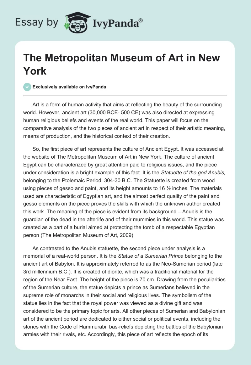 The Metropolitan Museum of Art in New York. Page 1