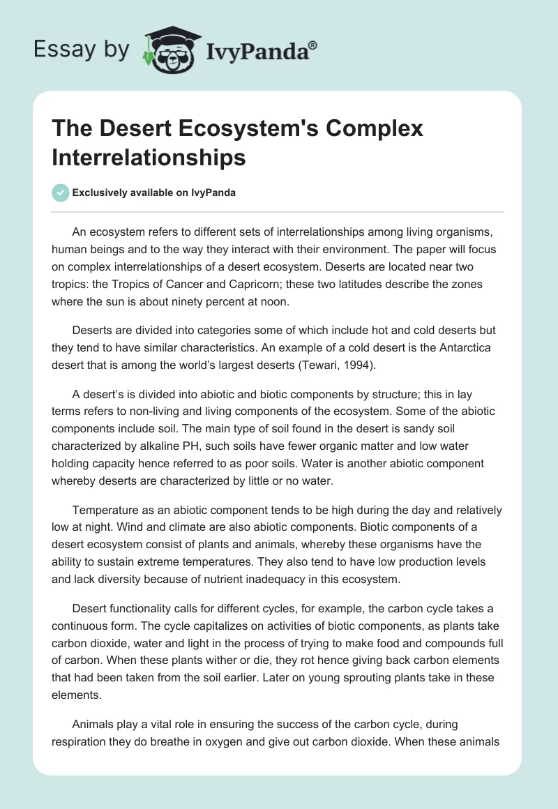The Desert Ecosystem's Complex Interrelationships. Page 1