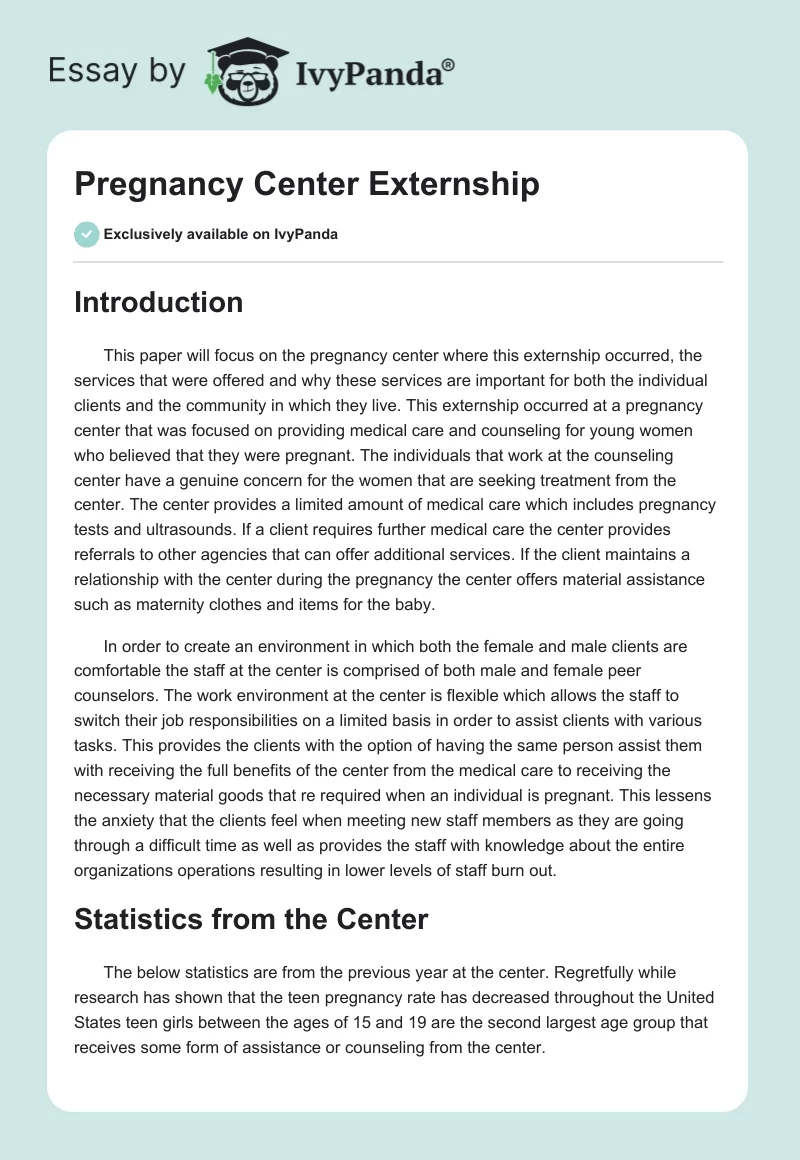 Pregnancy Center Externship. Page 1