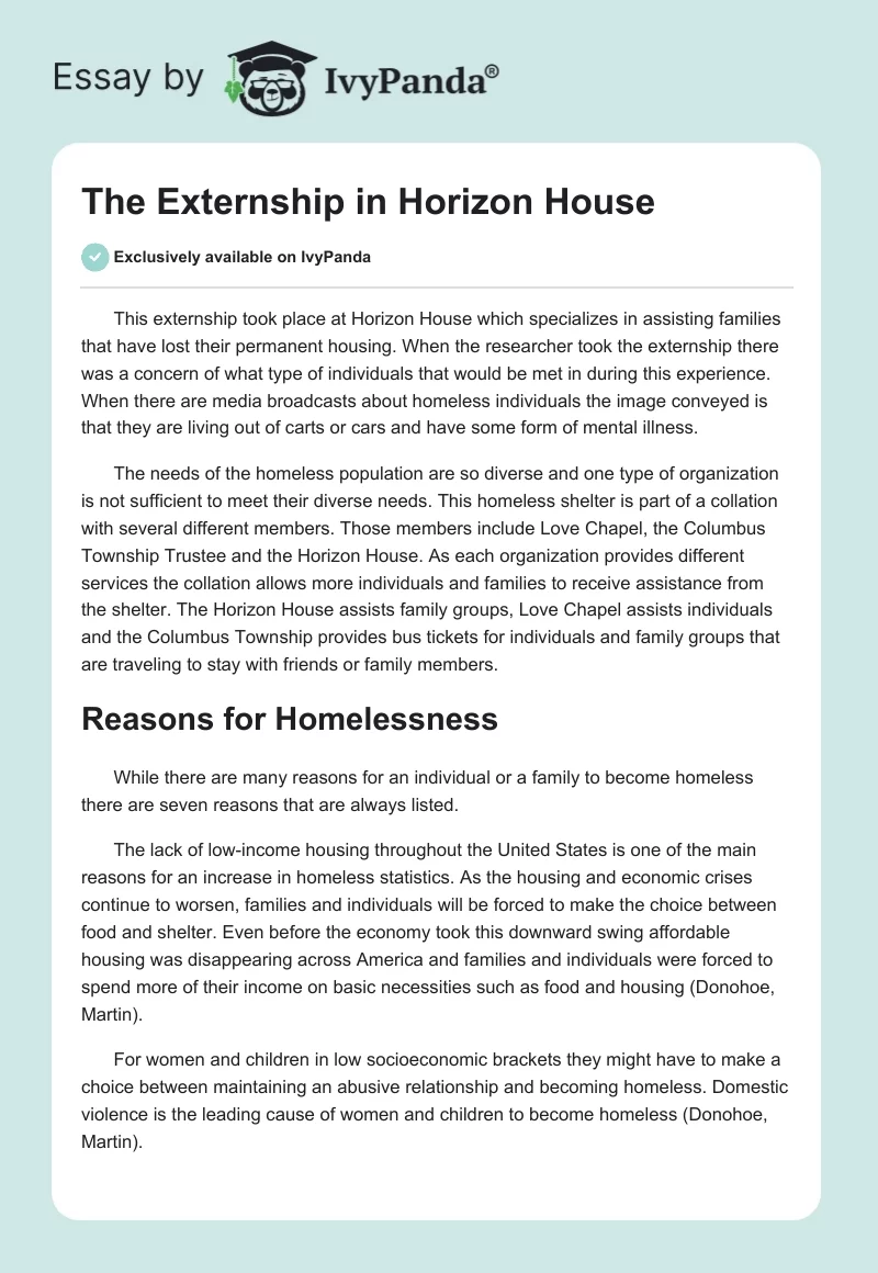 The Externship in Horizon House. Page 1