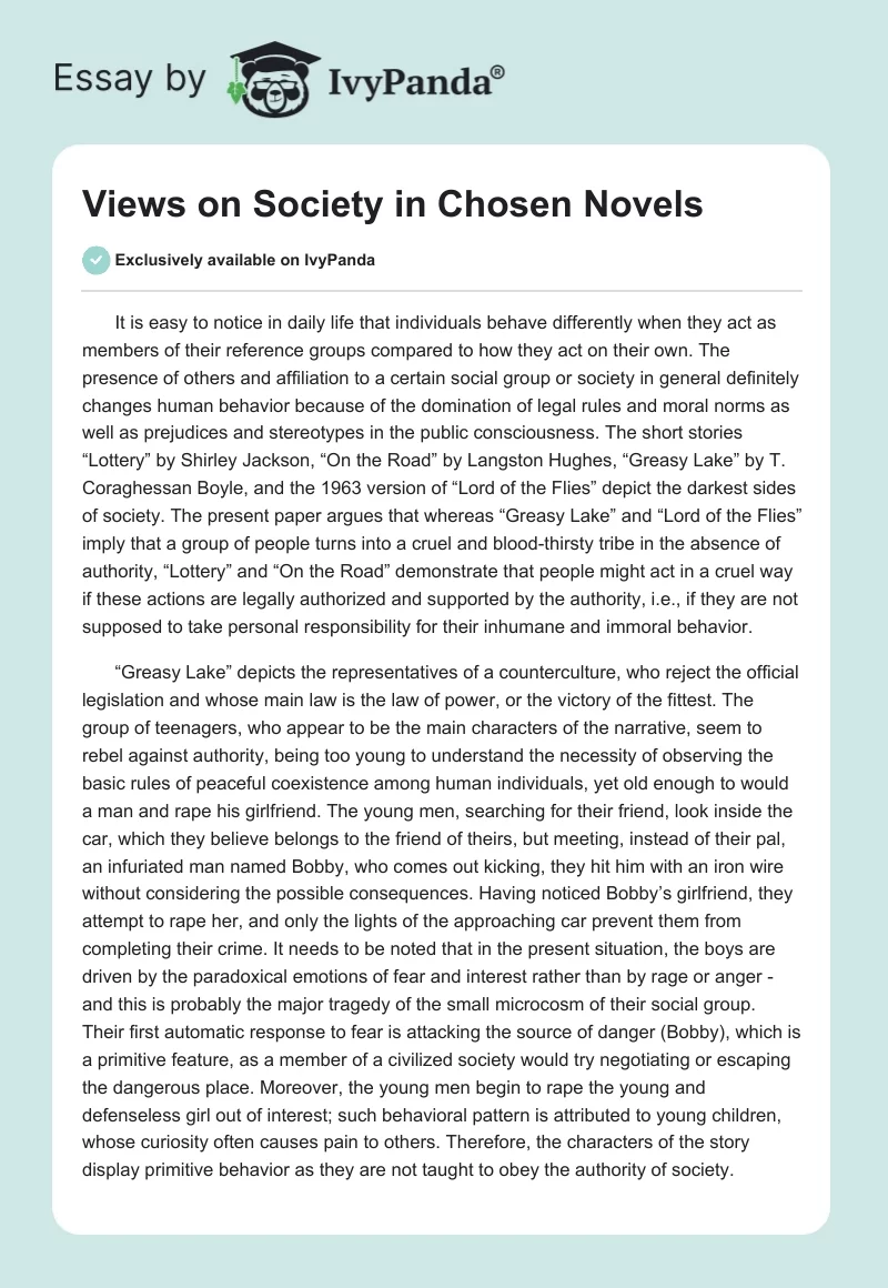 Views on Society in Chosen Novels. Page 1