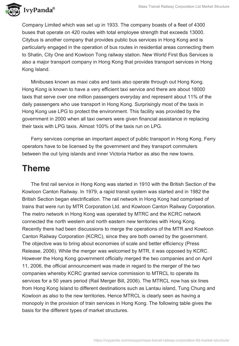 Mass Transit Railway Corporation Ltd Market Structure. Page 2