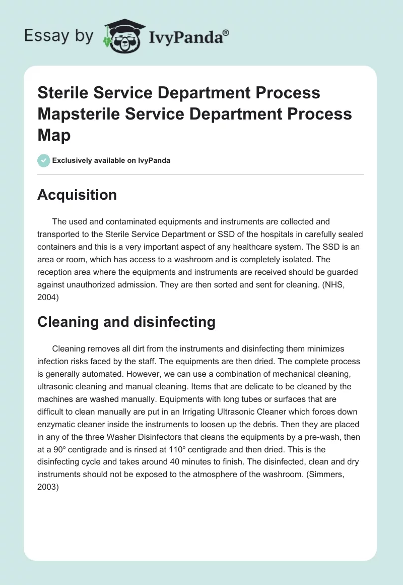 Sterile Service Department Process Mapsterile Service Department Process Map. Page 1
