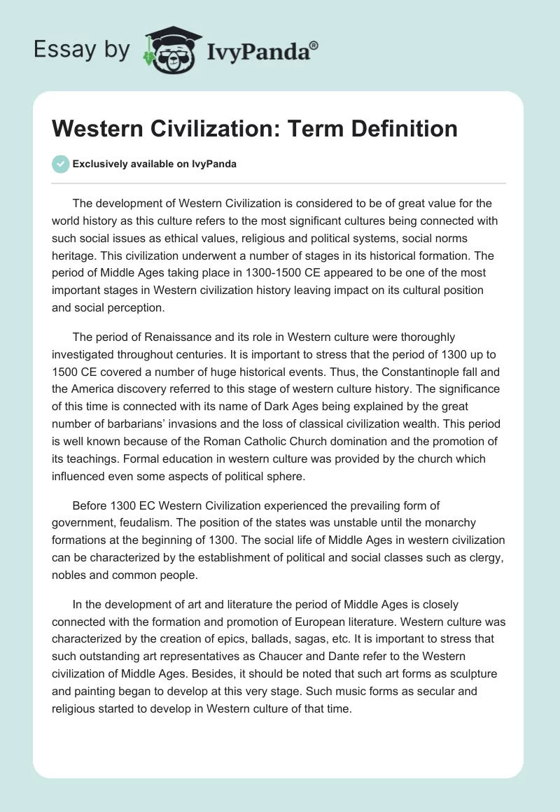 Western Civilization: Term Definition. Page 1