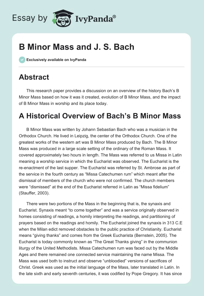 B Minor Mass and J. S. Bach. Page 1