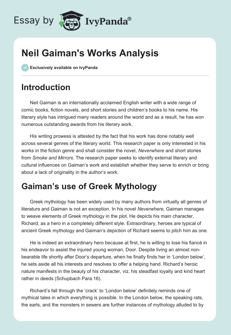 Neil Gaiman's Works Analysis. Page 1