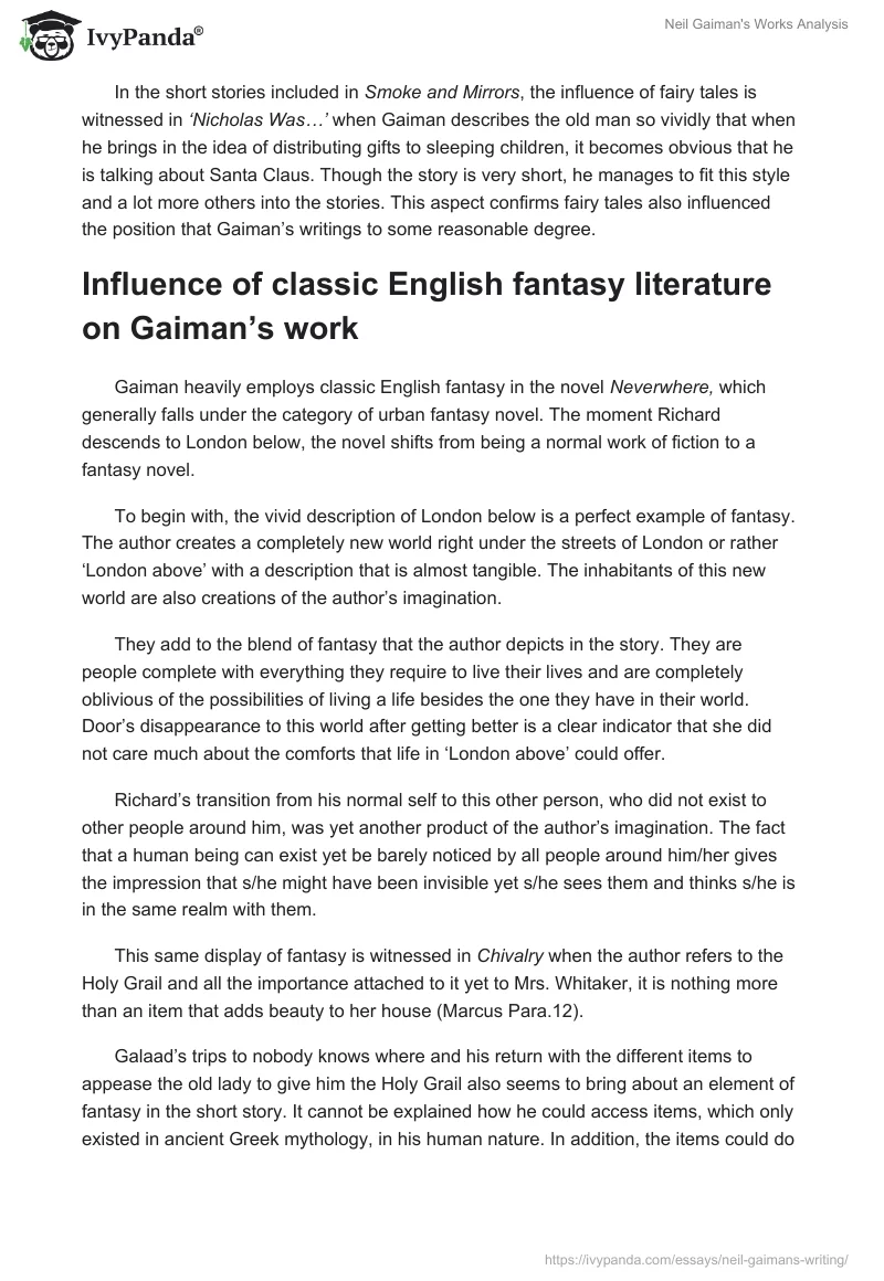 Neil Gaiman's Works Analysis. Page 3
