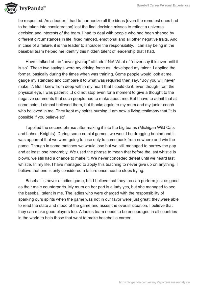 Baseball Career Personal Experiences. Page 3