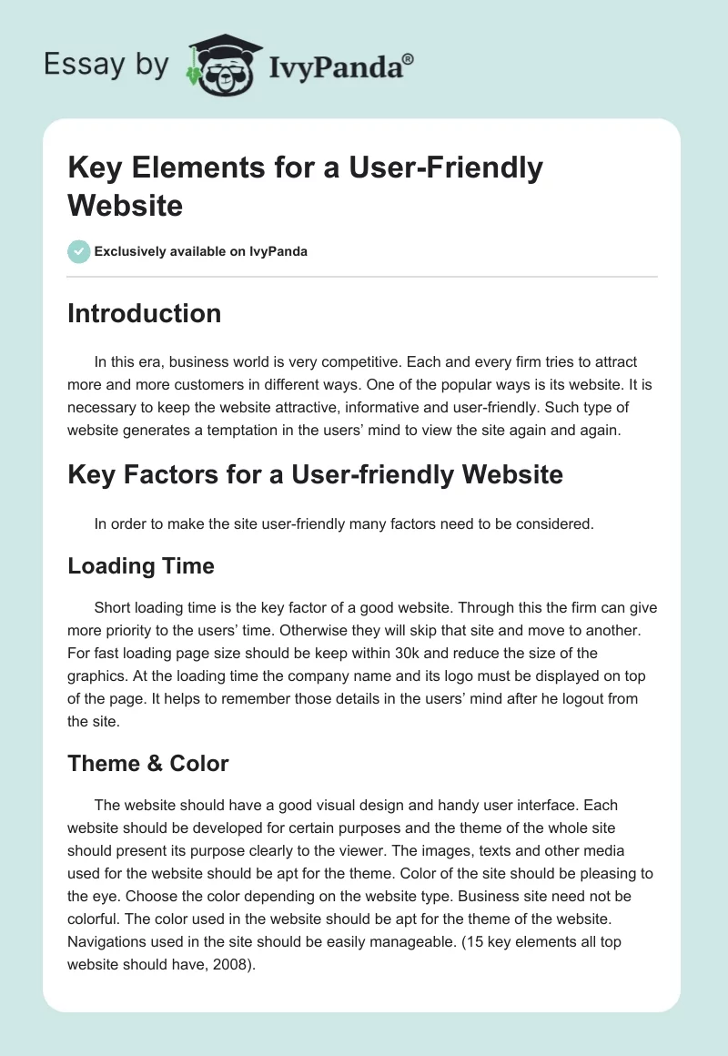 Key Elements for a User-Friendly Website. Page 1
