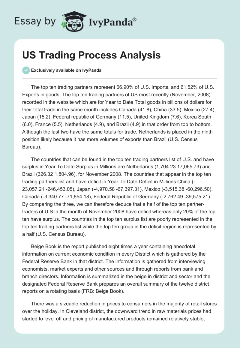 US Trading Process Analysis. Page 1
