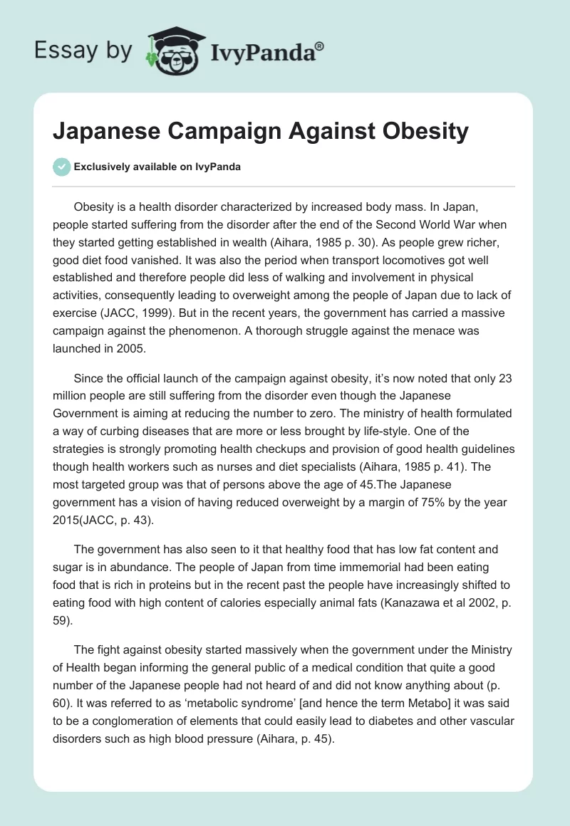 Japanese Campaign Against Obesity. Page 1