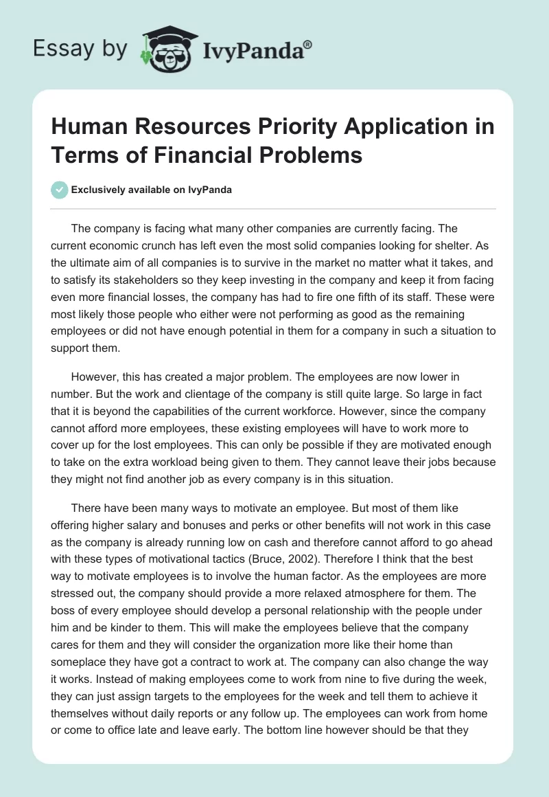 Human Resources Priority Application in Terms of Financial Problems. Page 1