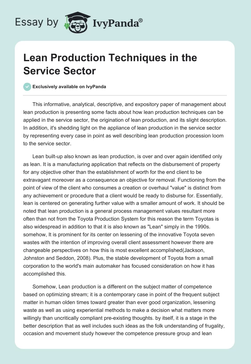 Lean Production Techniques in the Service Sector. Page 1