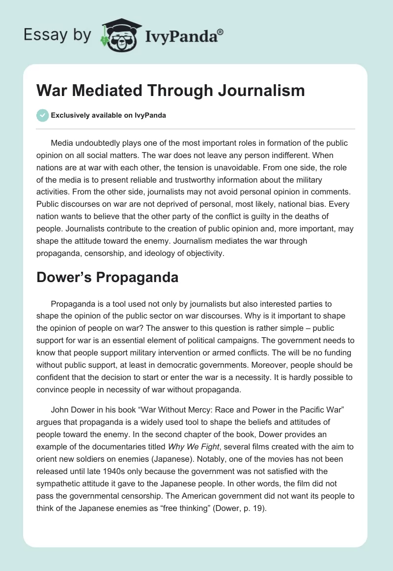 War Mediated Through Journalism. Page 1