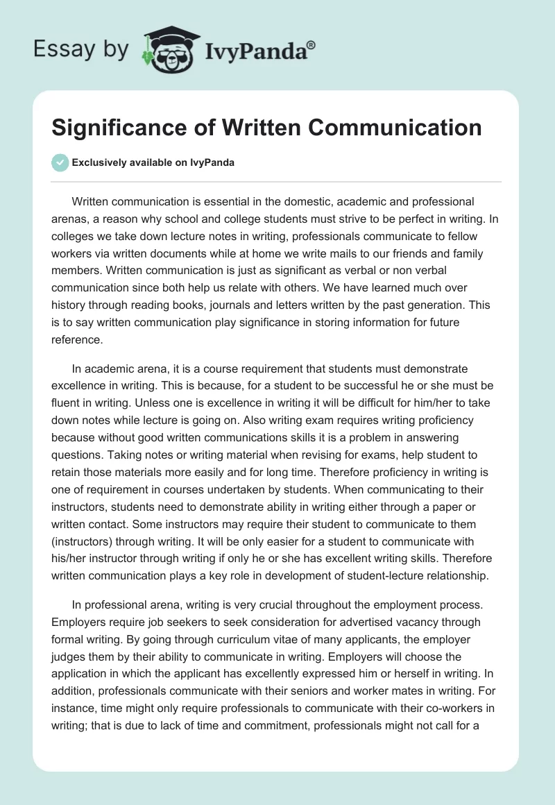 Significance of Written Communication. Page 1