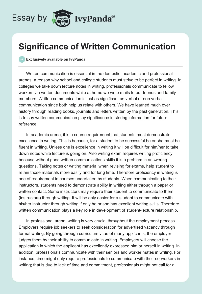 Significance Of Written Communication 587 Words Essay Example