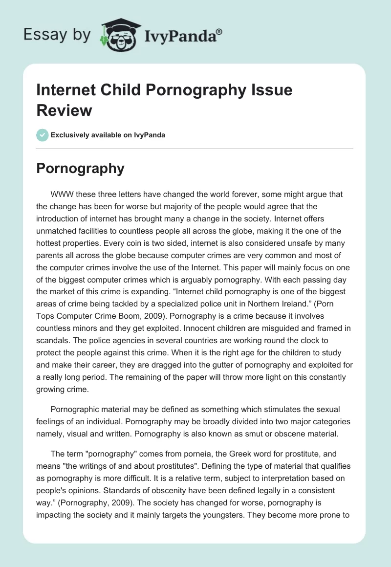 Internet Child Pornography Issue Review. Page 1