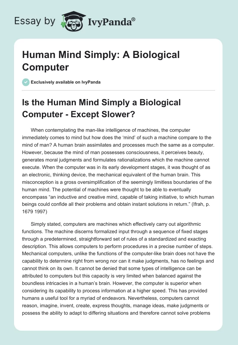 Human Mind Simply: A Biological Computer. Page 1