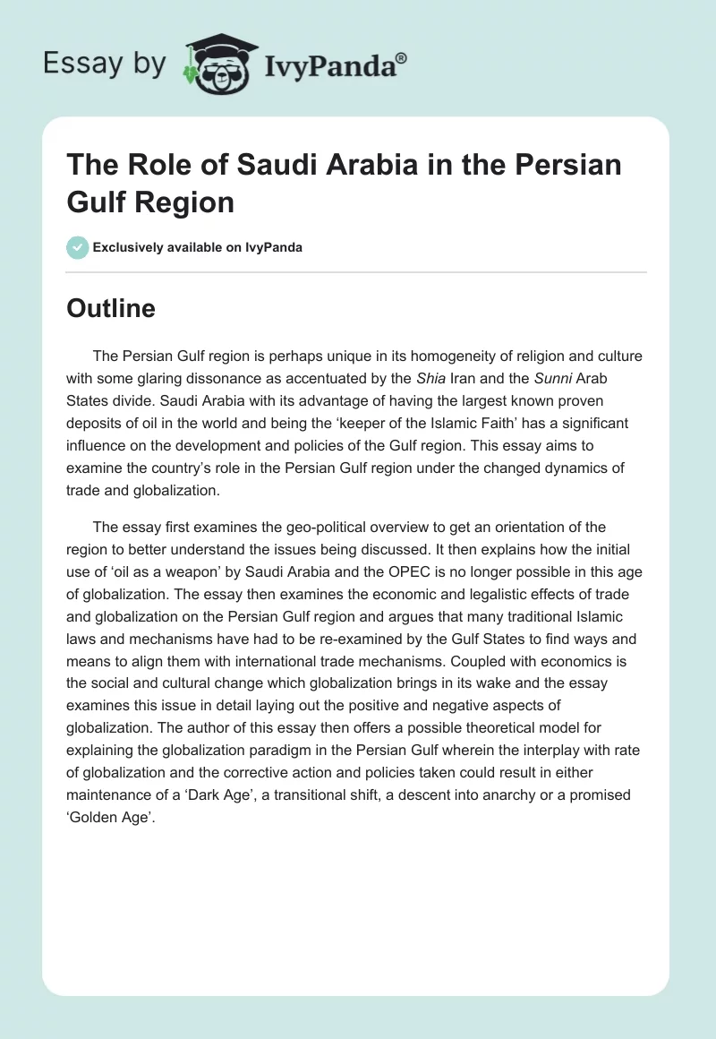 The Role of Saudi Arabia in the Persian Gulf Region. Page 1