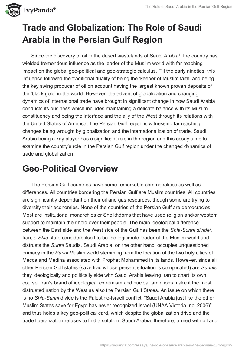 The Role of Saudi Arabia in the Persian Gulf Region. Page 2