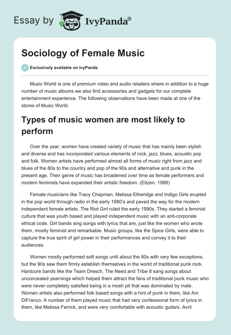 Sociology of Female Music. Page 1