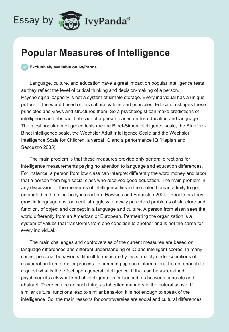 Popular Measures of Intelligence. Page 1