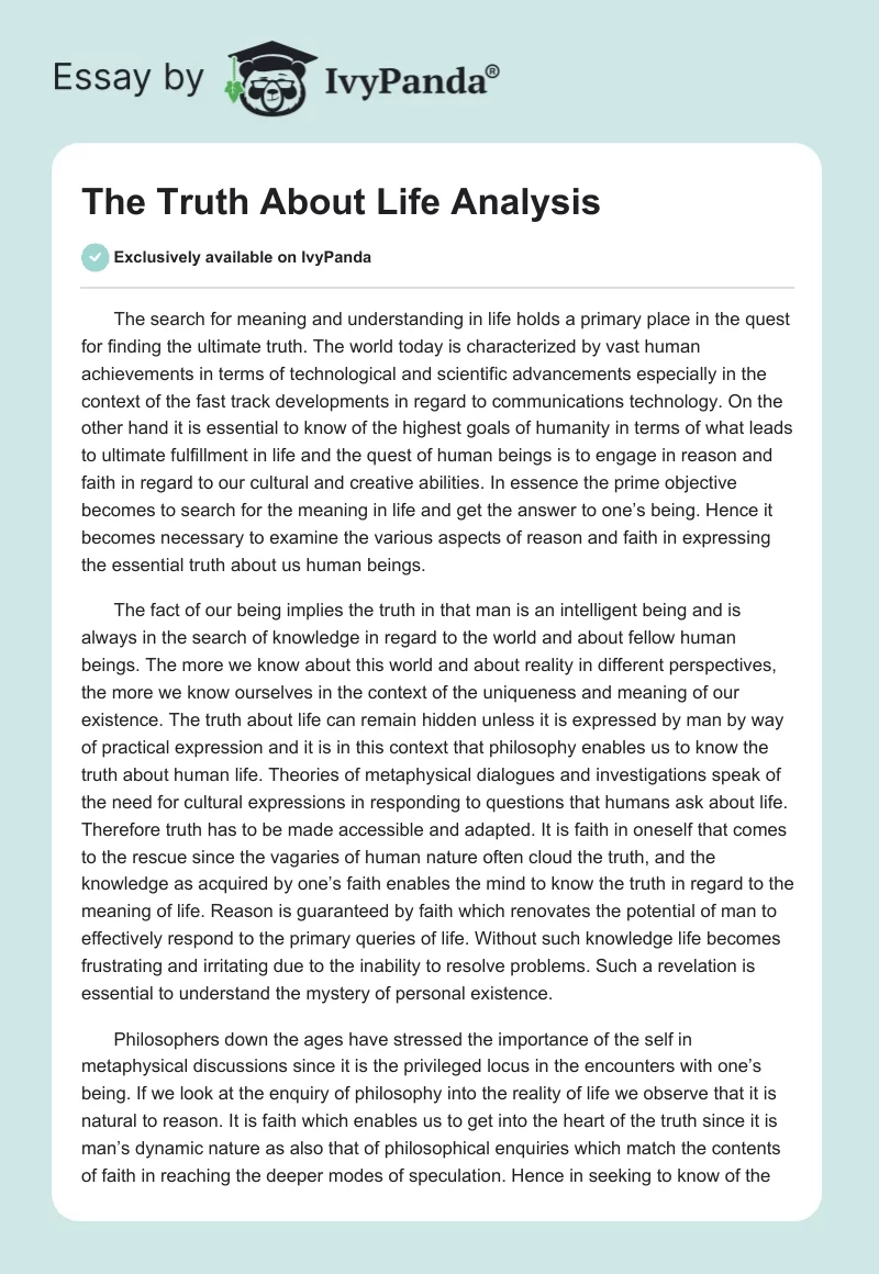 The Truth About Life Analysis. Page 1
