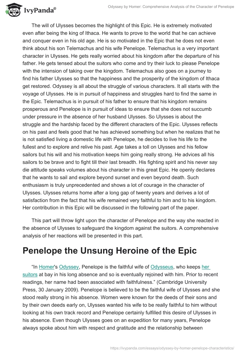 The Odyssey by Homer: Comprehensive Analysis of the Character of Penelope. Page 2