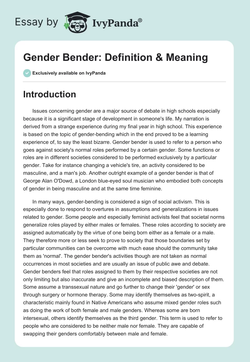Gender Bender: Definition & Meaning. Page 1