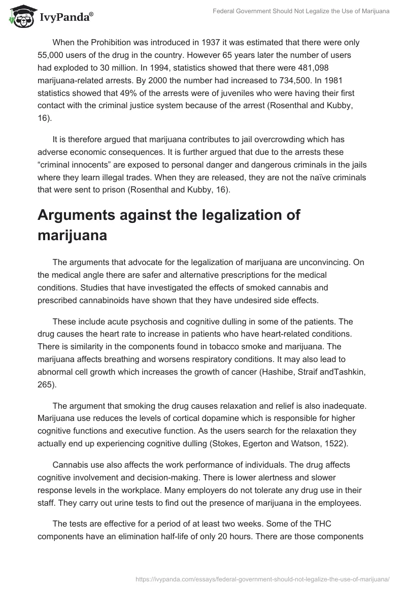 Federal Government Should Not Legalize the Use of Marijuana. Page 3