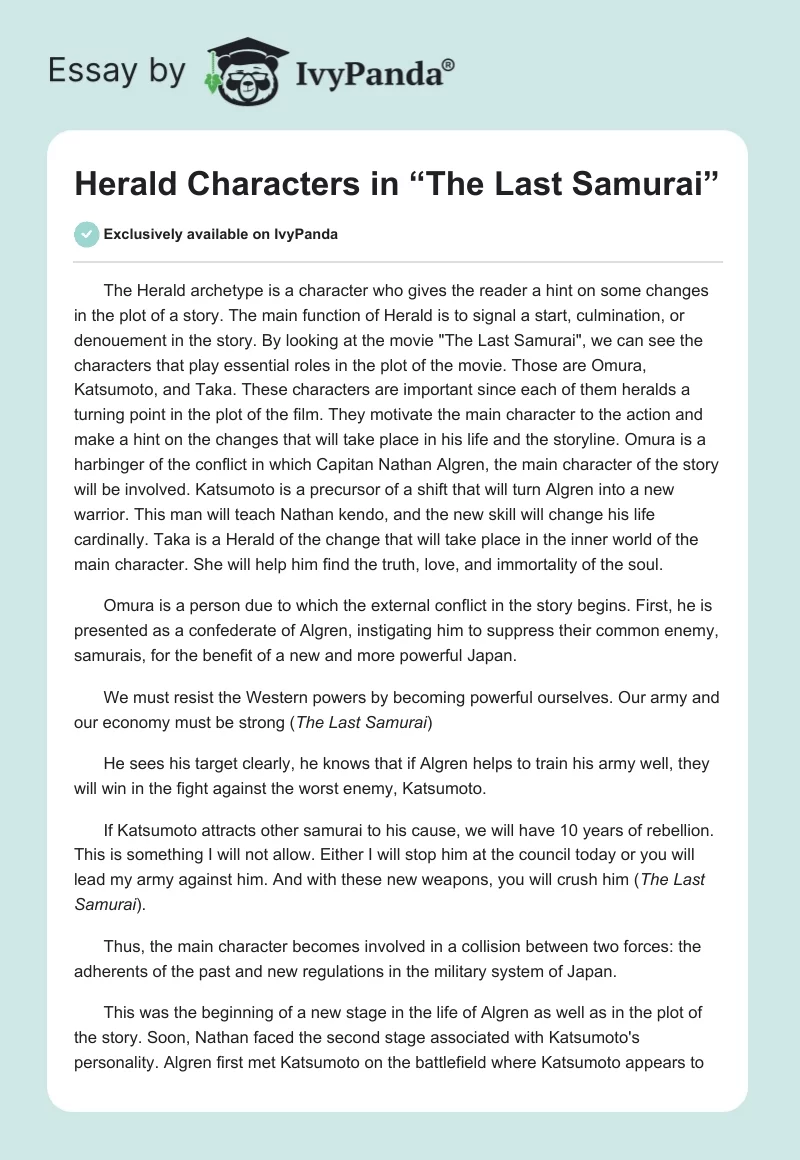 Herald Characters in “The Last Samurai”. Page 1