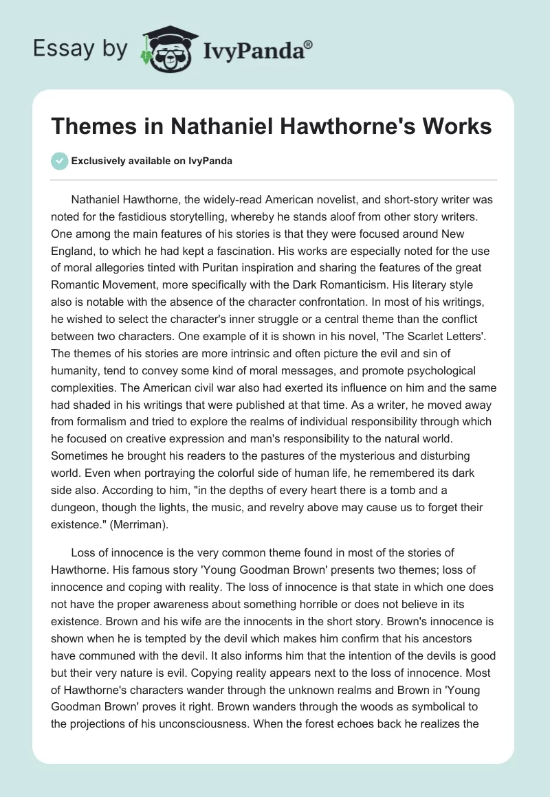 Themes in Nathaniel Hawthorne's Works. Page 1