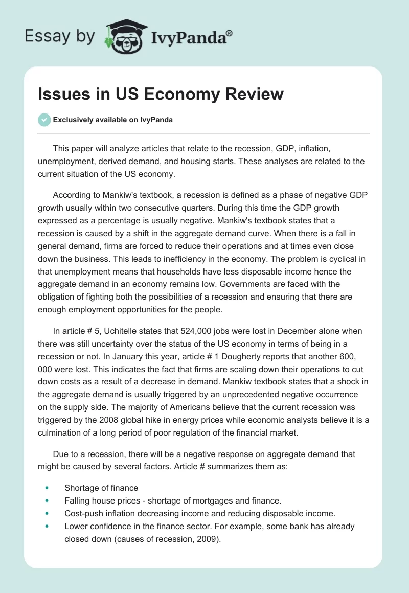 Issues in US Economy Review. Page 1