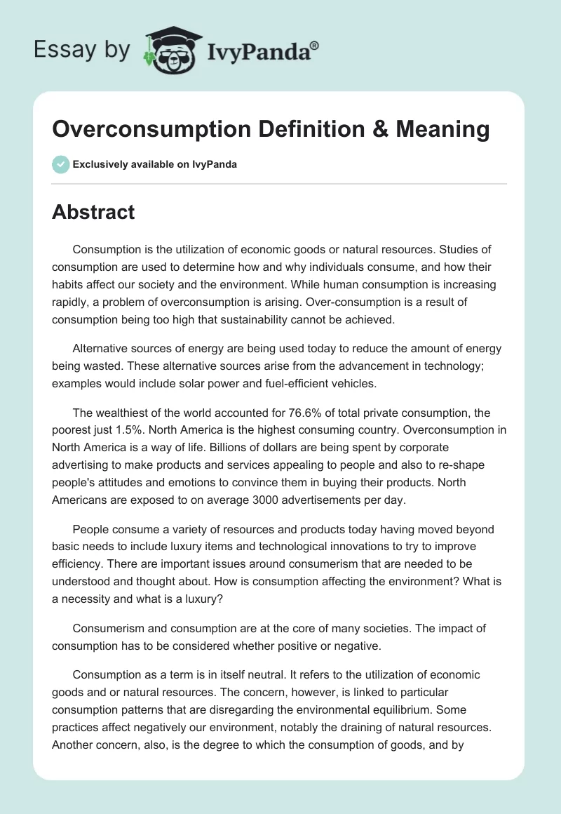 Overconsumption Definition & Meaning. Page 1