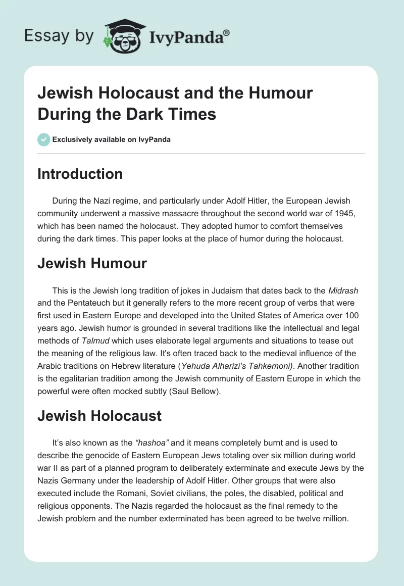 Jewish Holocaust and the Humour During the Dark Times. Page 1